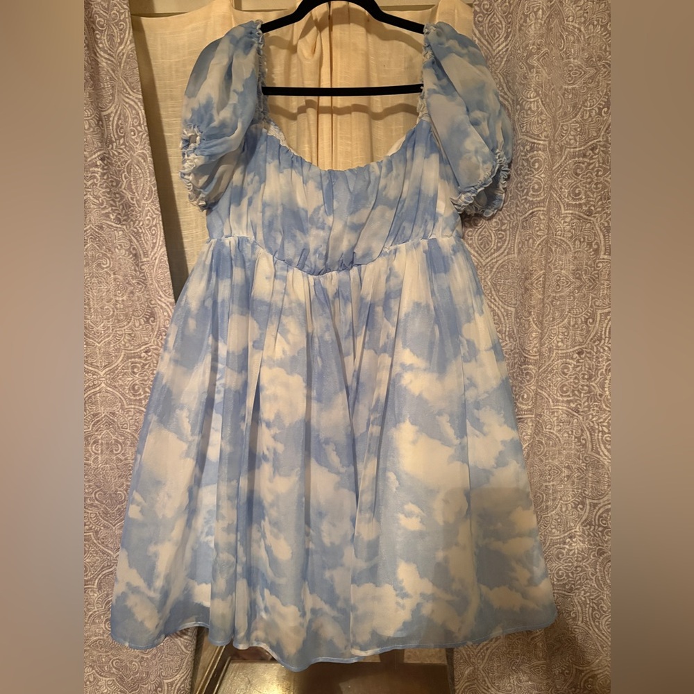 Unique Vintage Cloud Print Belle Babydoll Dress 1X